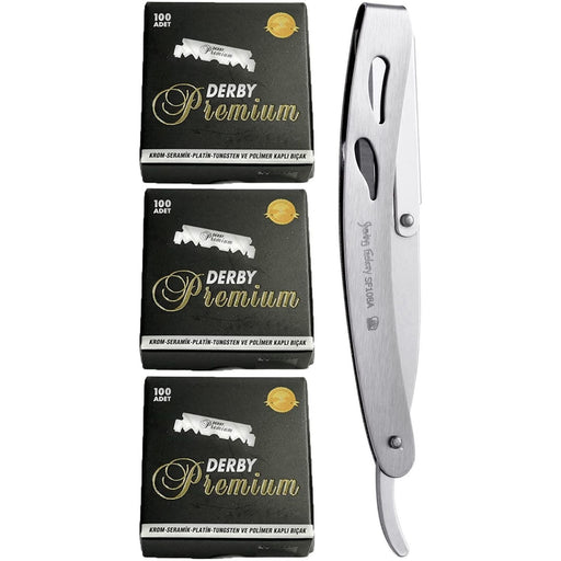 Barbersets - The Shave Factory Straight Edge Razor Kit (Matte / 300 Derby Premium Single Edge Razor Blades)