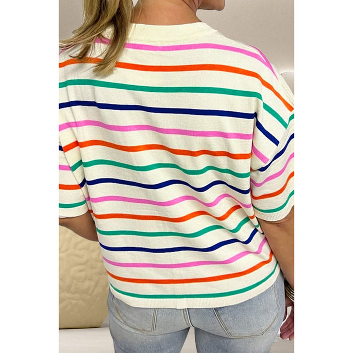 Striped Round Neck Half Sleeve Knit Top