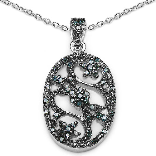 Bids.com 0.28 Carat Genuine Blue Diamond .925 Sterling Silver Pandent Pendants