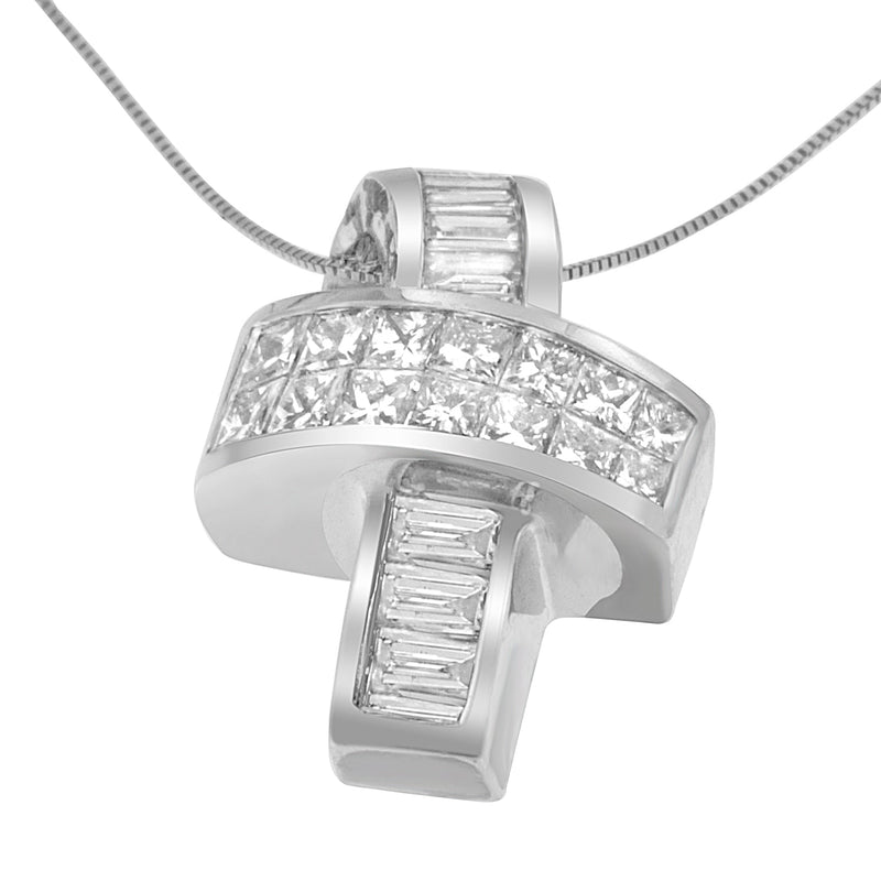 Bids.com 14K White Gold 2 cttw Princess and Baguette Cut Diamond Ribbon Pendant Necklace (H-I, SI-SI2) Necklaces