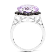 Bids.com 5.50 Carat Genuine Pink Amethyst & Black Spinel .925 Sterling Silver Ring Rings