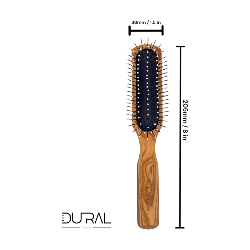 Dural Dural Wooden Rubber Cushion Brush Steel Pins with Plastic Tips Hair Brush