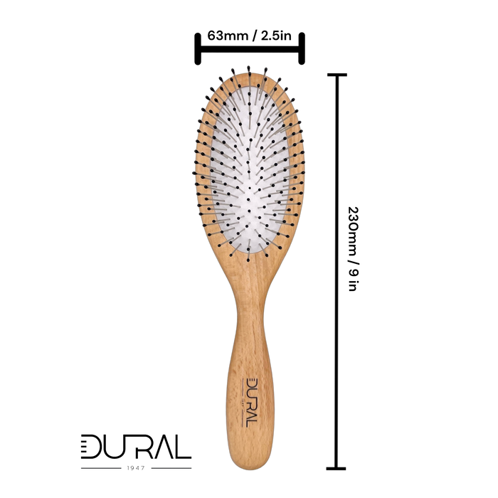 Dural Rubber Cushion Beech Wood Hair Brush, Steel Pins with Ball Tips