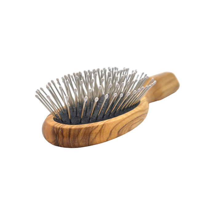 Dural Olive wood hair brush with rubber cushion, steel pins with ball tips