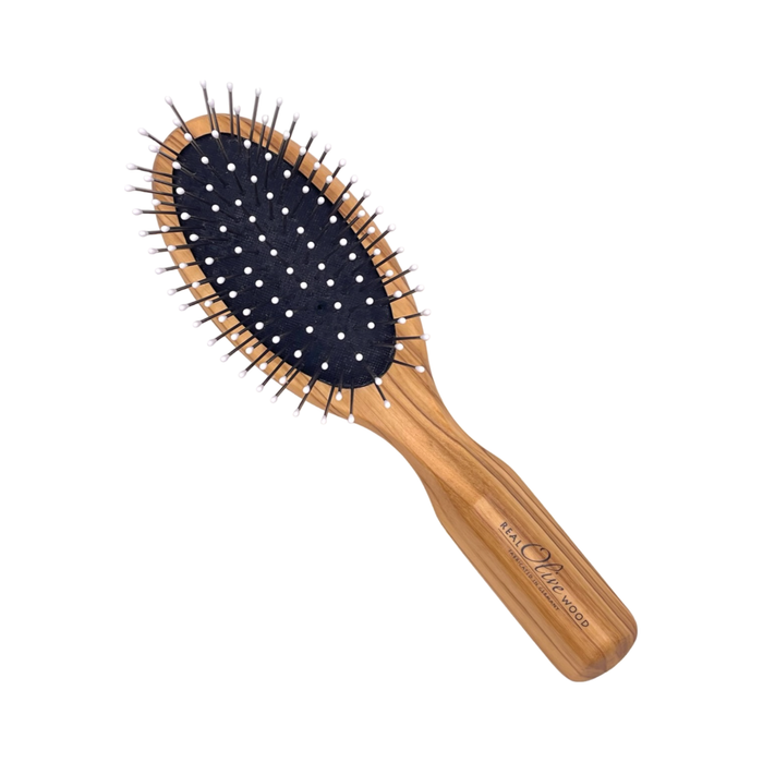 Dural Olive wood hair brush with rubber cushion, steel pins with ball tips