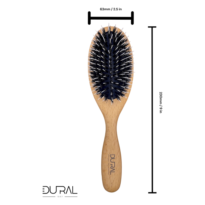 Dural Beech Wood rubber cushion hair brush with wild boar bristles and styling pins