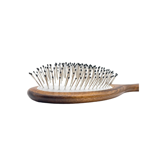 Dural Beech Wood rubber cushion hair brush with steel pins and plastic ball tips