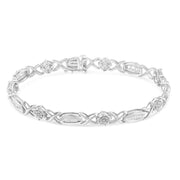 Bids.com .925 Sterling Silver 1.0 Cttw Round-Cut and Baguette-Cut Diamond X-Link Bracelet (I-J Color, I1-I2 Clarity) - 7" Bracelets