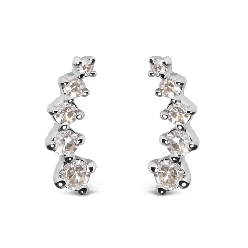 Bids.com 10K White Gold 1/10 Cttw Diamond Journey Style Climber Stud Earrings (H-I Color, I1-I2 Clarity) Earrings