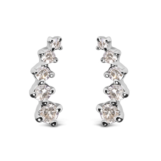 Bids.com 10K White Gold 1/10 Cttw Diamond Journey Style Climber Stud Earrings (H-I Color, I1-I2 Clarity) Earrings