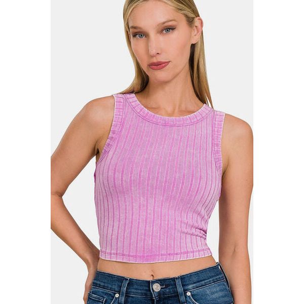 Zenana Ribbed Round Neck Cropped Tank