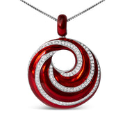 Bids.com .925 Sterling Silver Red Enamel and 1/2 Diamond Endless Swirl Medallion 18" Pendant Necklace (F-G Color, VS1-VS2 Clarity) Necklaces