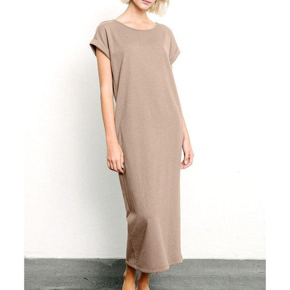 Brushed Organic Hemp Side Slit Maxi Dress