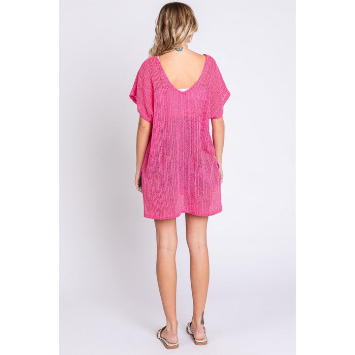 GeeGee Short Sleeve Side Slit Knit Cover Up Dress