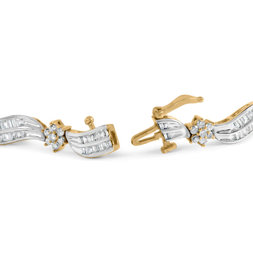 Bids.com 10K Yellow and White Gold 3.00 Cttw Diamond Cluster and Wave Link Bracelet (I-J Color, I1-I2 Clarity) - 7.25" Bracelets