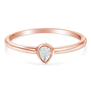 Bids.com 14K Rose Gold Plated .925 Sterling Silver 1/20 Carat Diamond Teardrop Pear-Shaped Miracle Set Petite Fashion Ring (J-K Color, I1-I2 Clarity) - Size 6 Rings