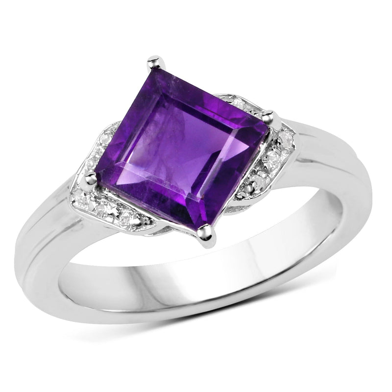 Bids.com 2.55 Carat Genuine Amethyst and White Topaz .925 Sterling Silver Ring Rings