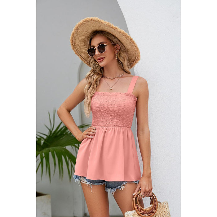 Smocked Square Neck Babydoll Tank