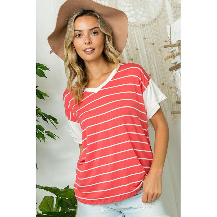 Big Stripe Jersey Mixed Boxy Top