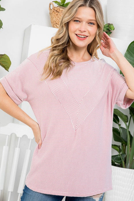 Plus Two Tone Rib Stripe Basic Top