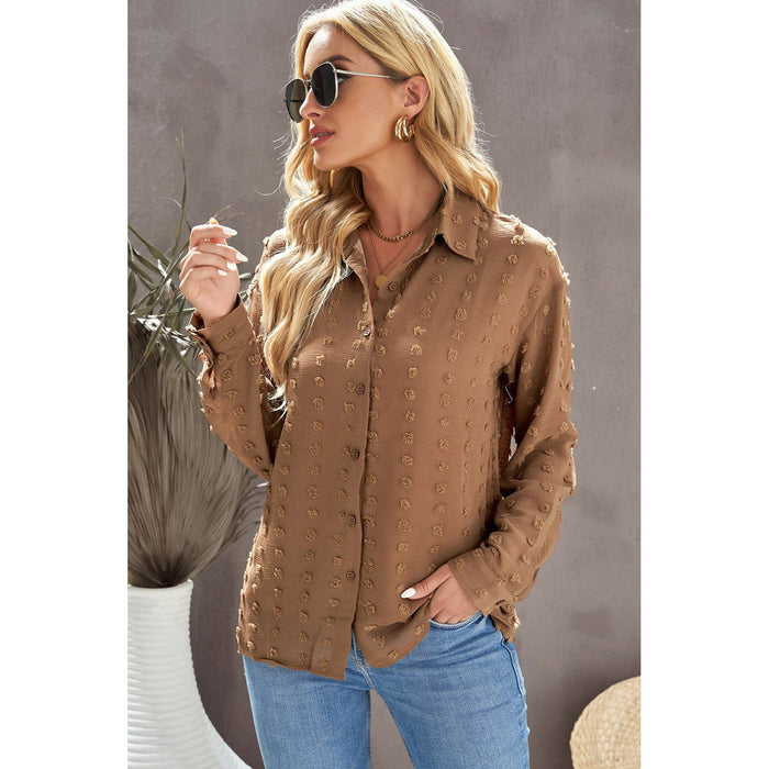 Swiss Dot Button Up Long Sleeve Shirt