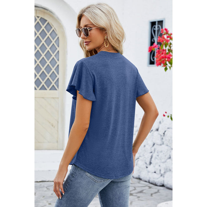 V-Neck Flutter Sleeve T-Shirt