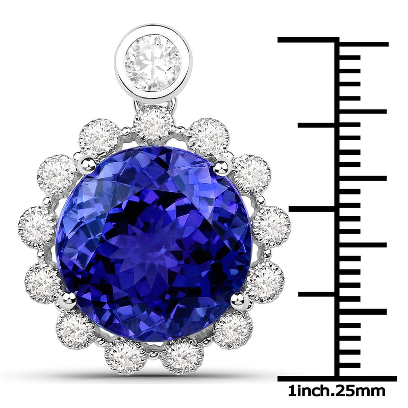 Bids.com 14.36 Carat Genuine Tanzanite and White Diamond 18K White Gold Pendant Pendants