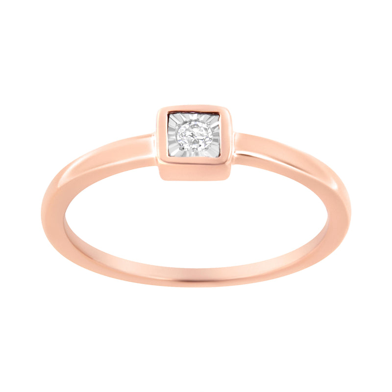 Bids.com 14K Rose Gold Plated .925 Sterling Silver 1/20 cttw Miracle Set Diamond Promise Ring (J-K Color, I1-I2 Clarity) - Size 6 Rings