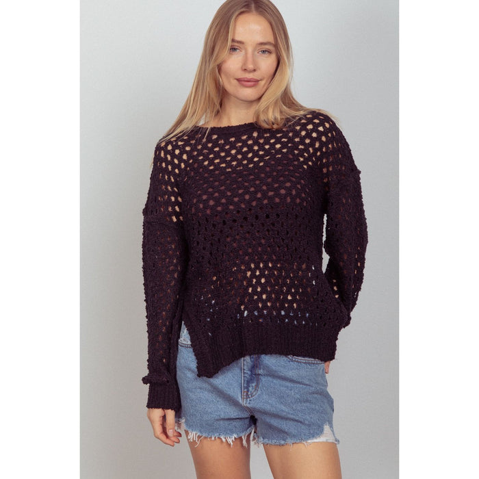 VERY J Openwork Slit Knit Cover Up