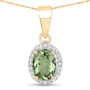 Bids.com 1.27 Carat Genuine Green Tourmaline and White Diamond 14K Yellow Gold Pendant Pendants