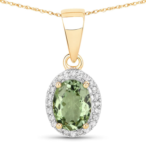 Bids.com 1.27 Carat Genuine Green Tourmaline and White Diamond 14K Yellow Gold Pendant Pendants