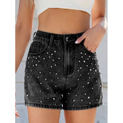 Mill's Beauty Supply Rhinestone Washed High Waist Denim Shorts