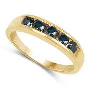 Bids.com 14K Yellow Gold Plated 0.80 Carat Genuine Blue Diamond .925 Sterling Silver Ring Rings
