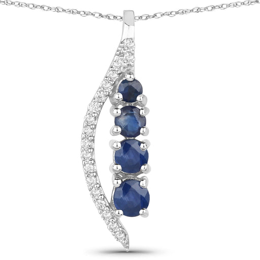 Bids.com 0.40 Carat Genuine Blue Sapphire and White Diamond 14K White Gold Pendant Pendants