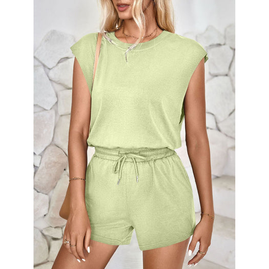 Cutout Round Neck Cap Sleeve Romper