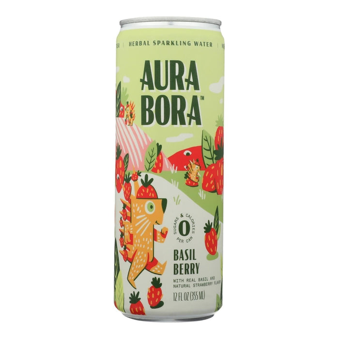 Aura Bora - Sparkling Water Basil Berry (Pack of 12-12 Fl Oz)