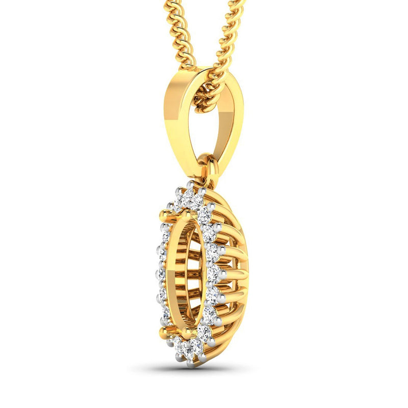 Bids.com 0.13 Carat Genuine White Diamond 14K Yellow Gold Semi Mount Pendant - holds 8x6mm Oval Gemstone Pendants