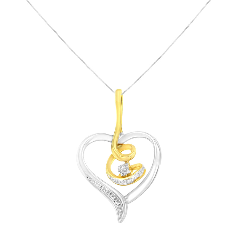 Bids.com Espira 10K Two-Tone Yellow & White Gold .03 Cttw Diamond-Accented Round-Cut Diamond Swirl Open Heart 18" Pendant Necklace (I-J Color, I2-I3 Clarity) Necklaces