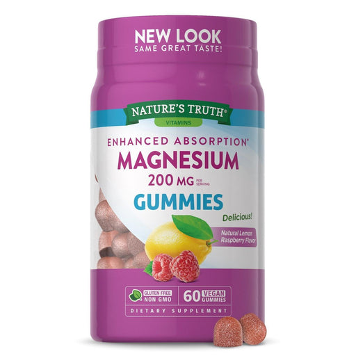 Nature's Truth Nature's Truth Enhanced Absorption Magnesium 200 Mg Vegan Gummies, Natural Lemon Raspberry Vitamins & Supplements