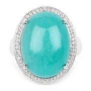 Bids.com 15.09 Carat Genuine Amazanite And White Topaz .925 Sterling Silver Ring Rings