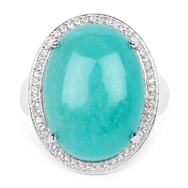 Bids.com 15.09 Carat Genuine Amazanite And White Topaz .925 Sterling Silver Ring Rings