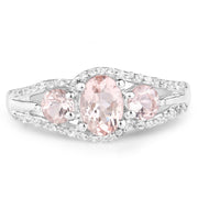 Bids.com 1.34 Carat Genuine Morganite and White Topaz .925 Sterling Silver Ring Rings