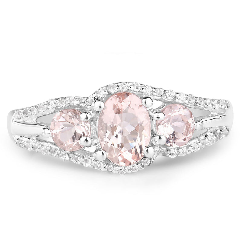 Bids.com 1.34 Carat Genuine Morganite and White Topaz .925 Sterling Silver Ring Rings