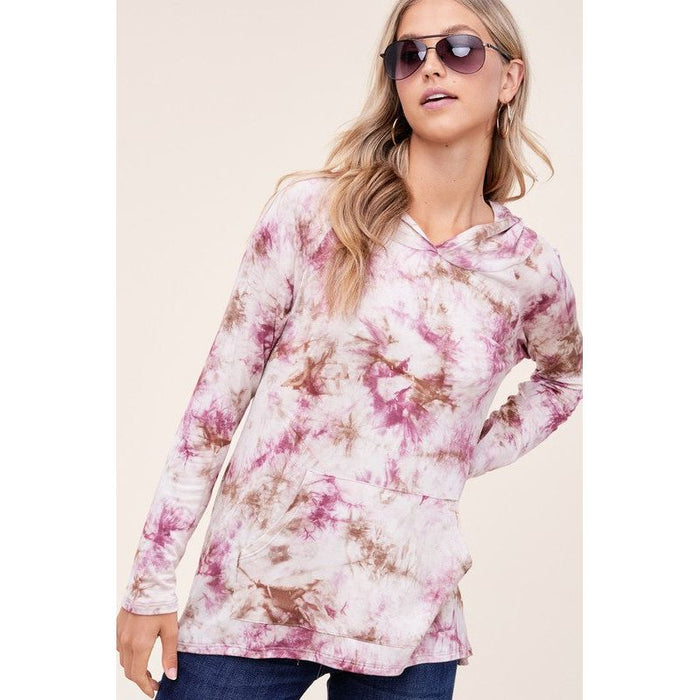 TIE DYE PRINT HOODIE HIGH LOW TOP