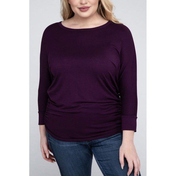 Plus Luxe Rayon Boat Neck 3/4 Sleeve Top