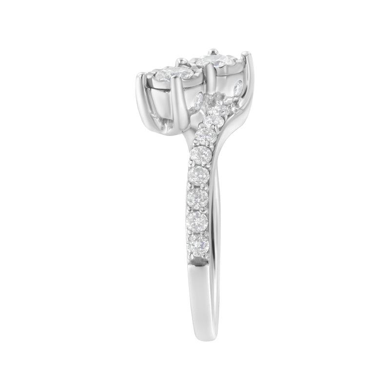 Bids.com 10K White Gold Two-Stone Miracle-Set Diamond Bypass Ring (1 Cttw, H-I Color, I1-I2 Clarity) - Size 6 Rings