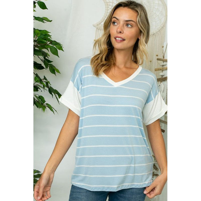 Big Stripe Jersey Mixed Boxy Top