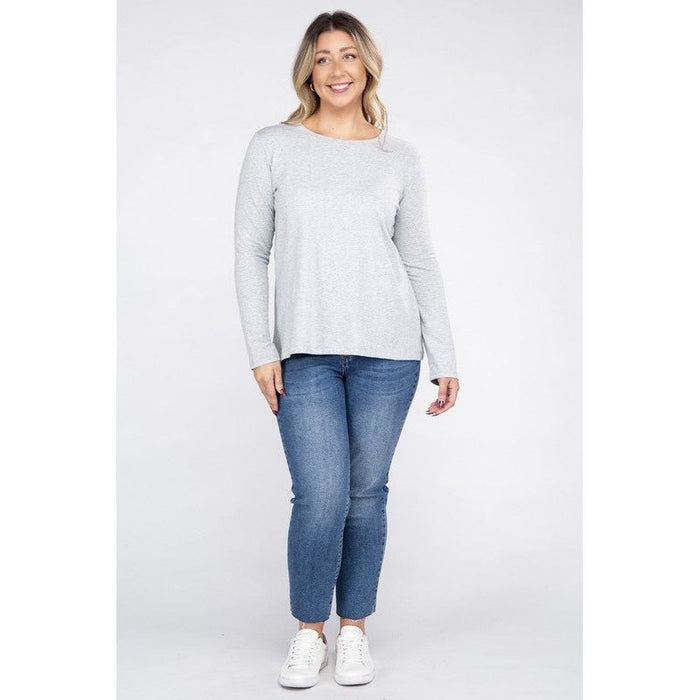 Plus Cotton Crew Neck Long Sleeve T-Shirt