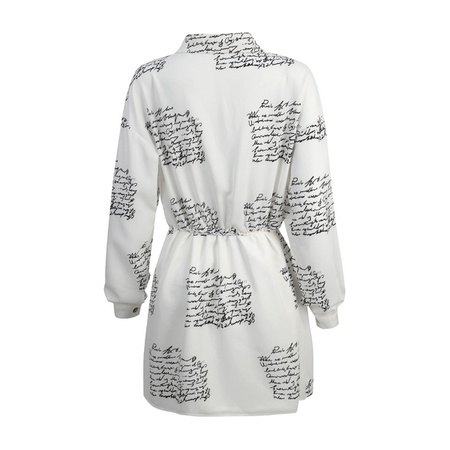 Women's Letter Printed Long Sleeve Waist Lace Up Dress H8S6QYY8AY