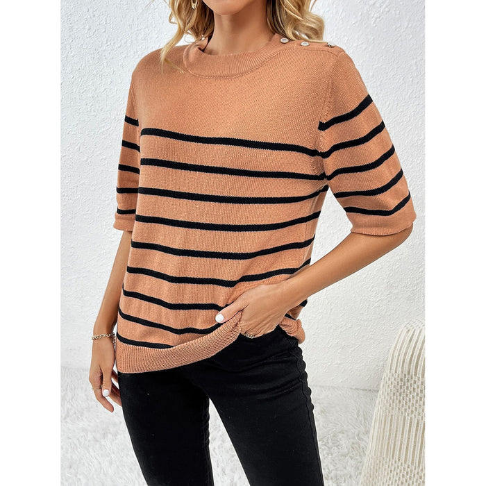 Striped Round Neck Half Sleeve Knit Top